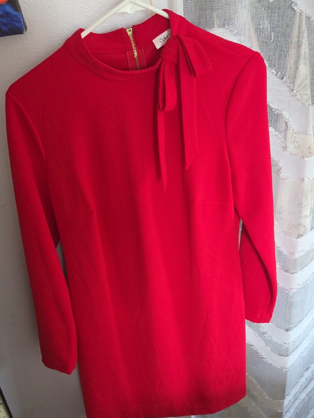 Calvin Klein Bold Red Tie-Neck Long-Sleeve Tunic